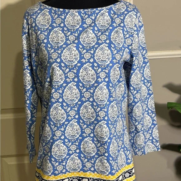 Talbots Blue and White Paisley Blouse with Yellow Accents - Picture 2 of 4